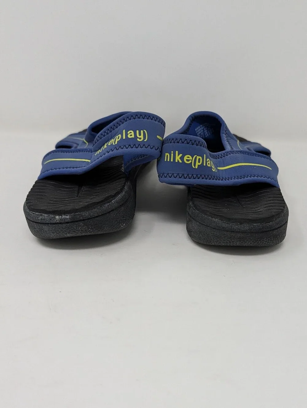 Nike Blue & Neon Yellow Slip-On Sandals, Size 5Y/ Fits Women 6.5
